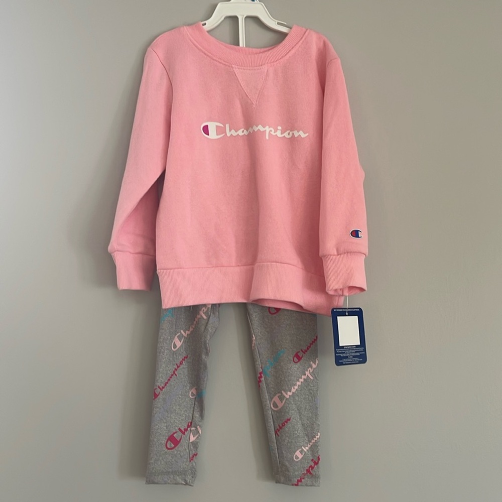 NWT Champion Girls Two Piece Set Fleece Crewneck Leggings Logo 24 months Fall